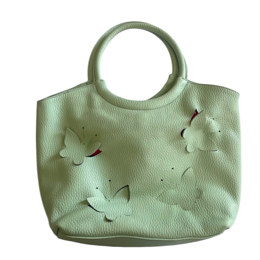 Claudia Firenze Butterfly 🦋 Pebbled Leather Pale Mint Green Tote Bag